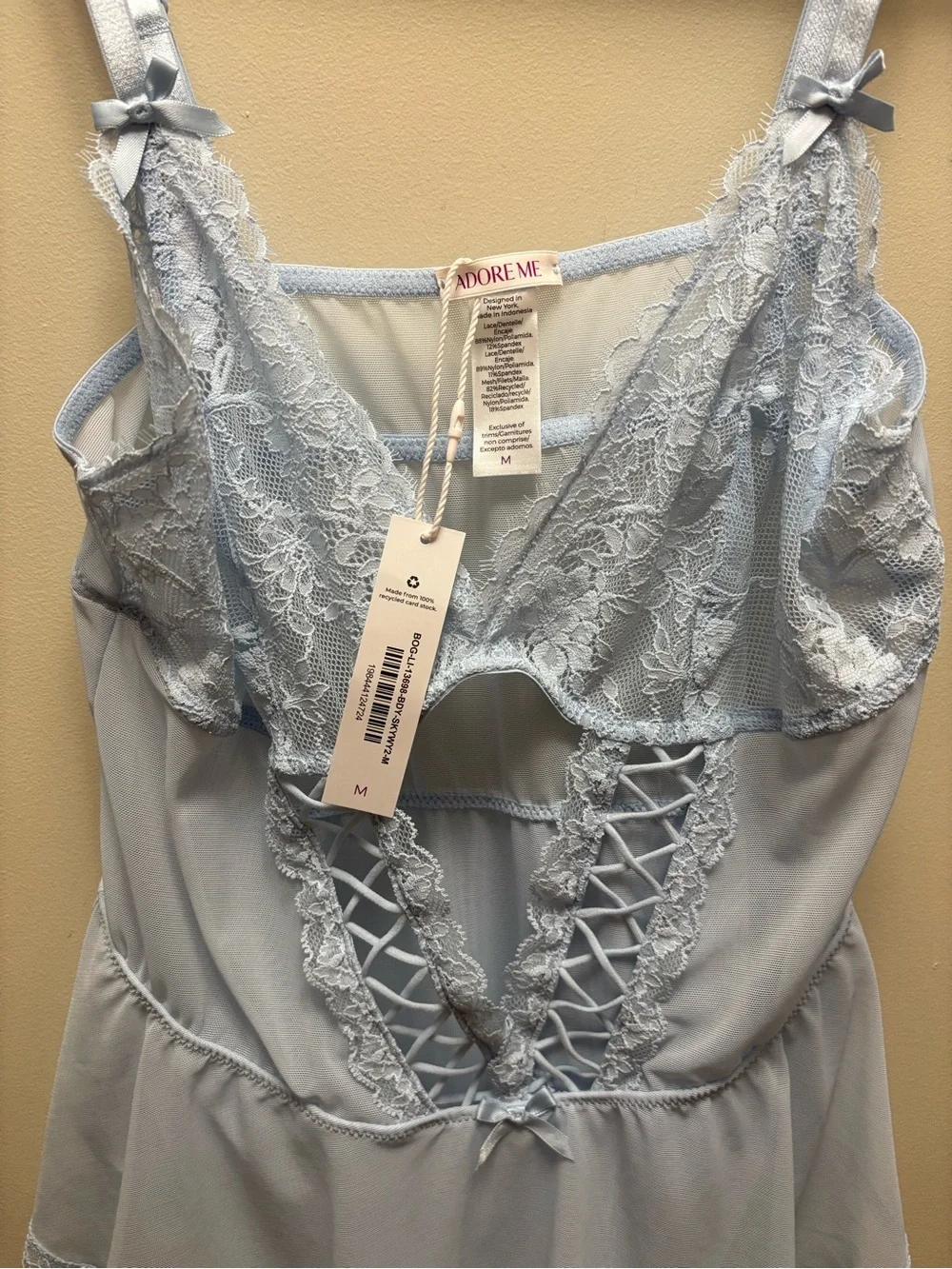 NWT Adore Me Light Blue Lace-Trim Babydoll Chemise size M (0171)